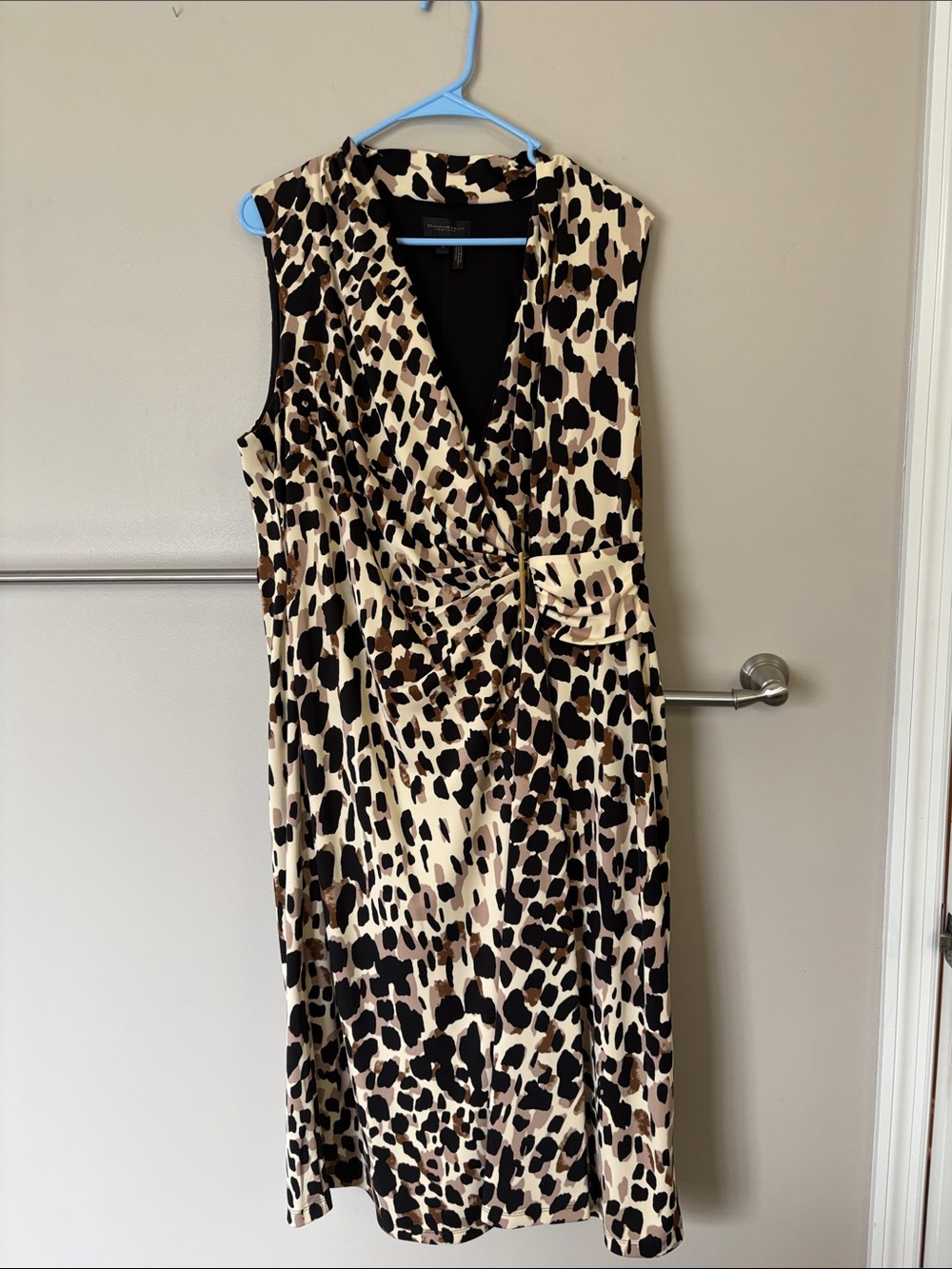 NWT Donna Karan Sleeveless Leopard Print Midi Dress in Beige, Black, Brown